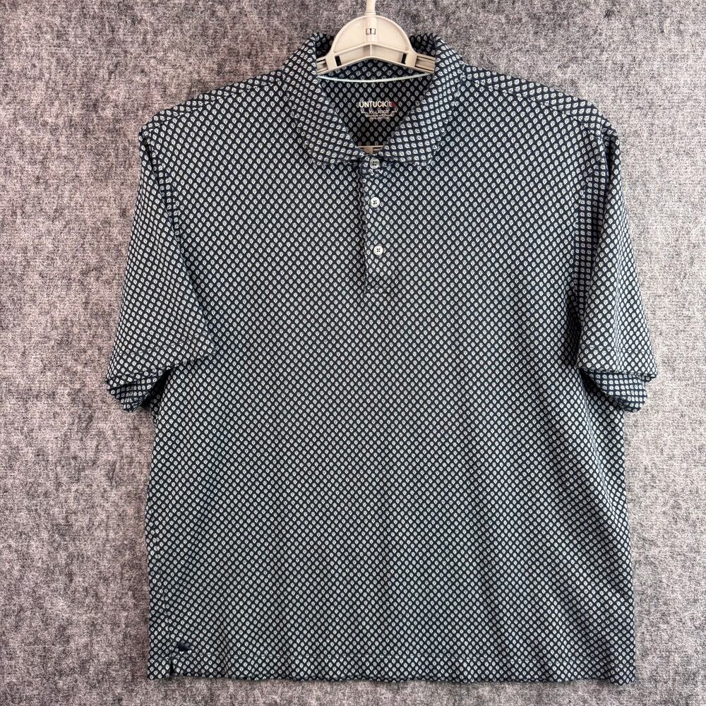 UNTUCKit Men’s Polo Shirt XXL Navy Blue White Geometric Short Sleeve Cotton